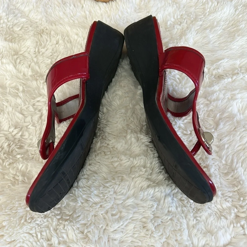 Marc Fisher Red  Patent Leather Sandals with Metallic Embellishment